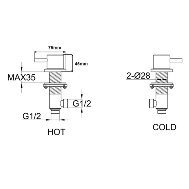 Just Taps Vos Panel Valves Designer Handle Brushed Brass detail view - Image 2