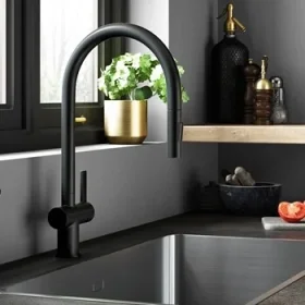 Just Taps Vos Matt Black Single Lever Pull Out Sink Mixer detail view - Image 4