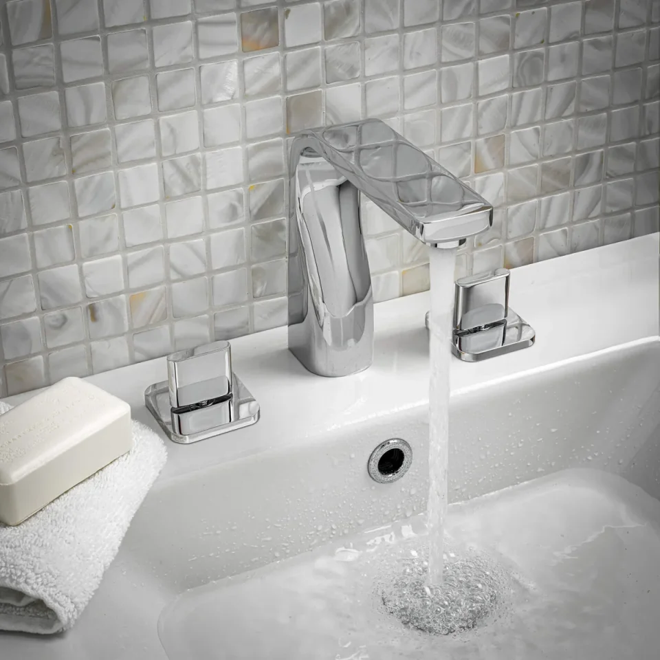 Just Taps Curve 3 Hole Deck Mounted Basin Mixer Chrome detail view - Image 2