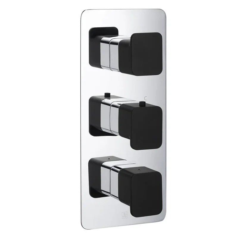 Just Taps Axel Thermo Concealed 2 Outlet Shower Valve Matt Black Handle Chrome product image - Image 2