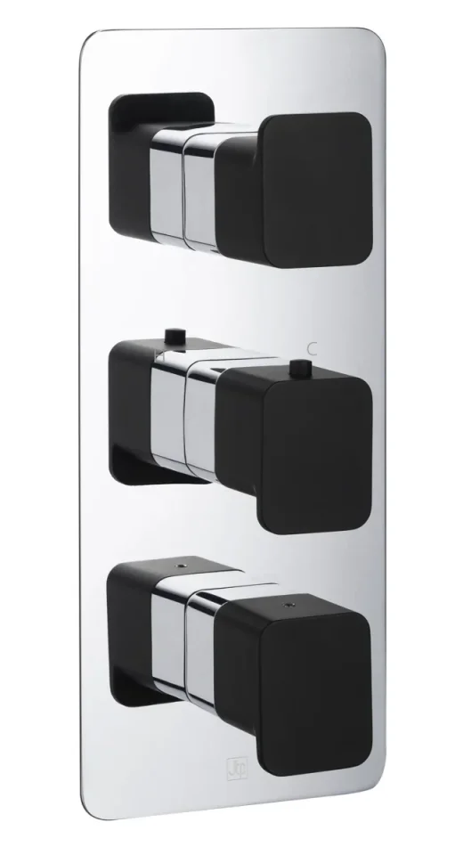Just Taps Axel Thermo Concealed 3 Outlet Shower Valve Matt Black Handle Chrome product image - Image 2