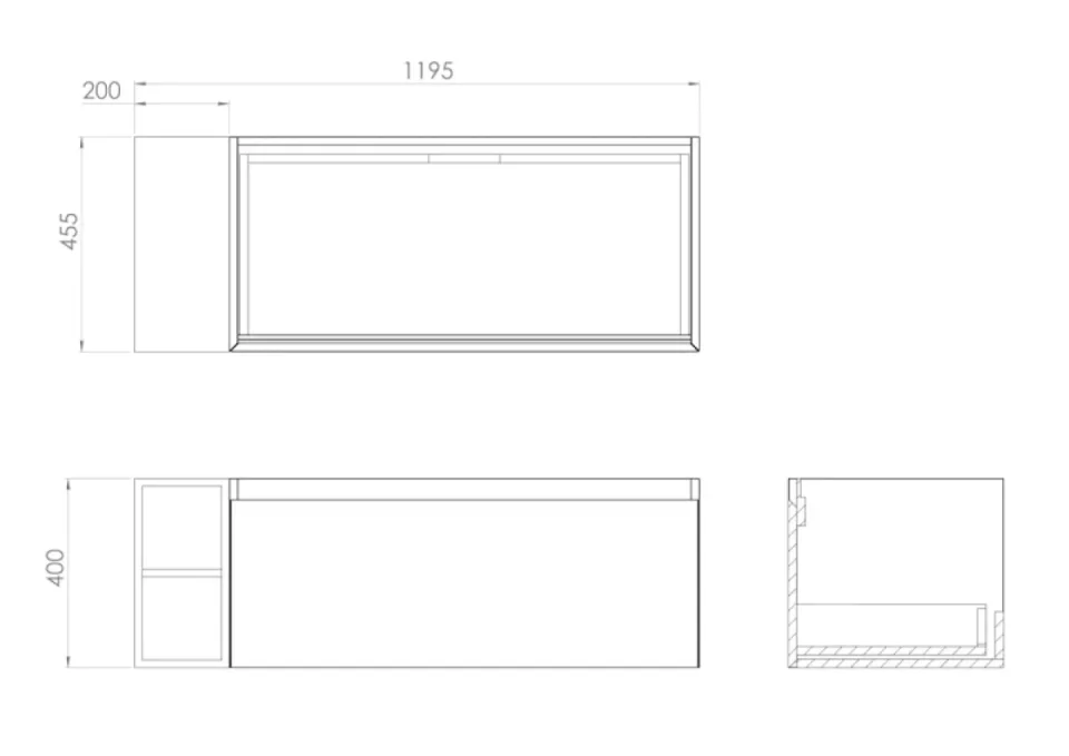 Saneux Uni 120cm Kit - 100cm 1 Drawer Wall Mounted Unit, 20cm Spacer & 120cm Countertop - English Oak detail view - Image 6