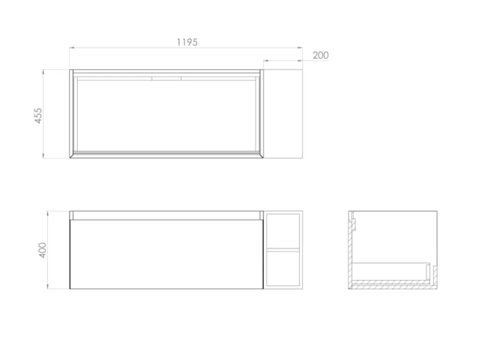 Saneux Uni 120cm Kit - 100cm 1 Drawer Wall Mounted Unit, 20cm Spacer & 120cm Countertop - English Oak detail view - Image 7