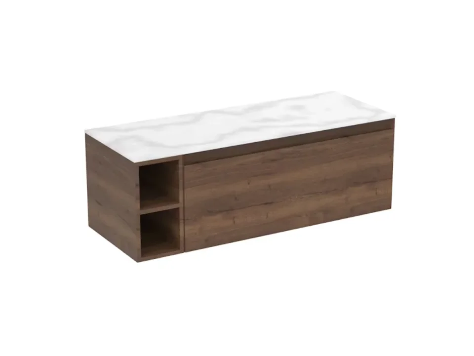 Saneux Uni 120cm Kit - 100cm 1 Drawer Wall Mounted Unit, 20cm Spacer & 120cm Countertop - English Oak detail view - Image 8