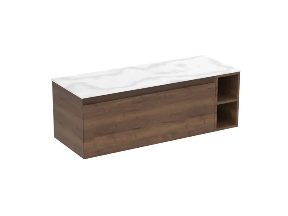 Saneux Uni 120cm Kit - 100cm 1 Drawer Wall Mounted Unit, 20cm Spacer & 120cm Countertop - English Oak product image - Image 1