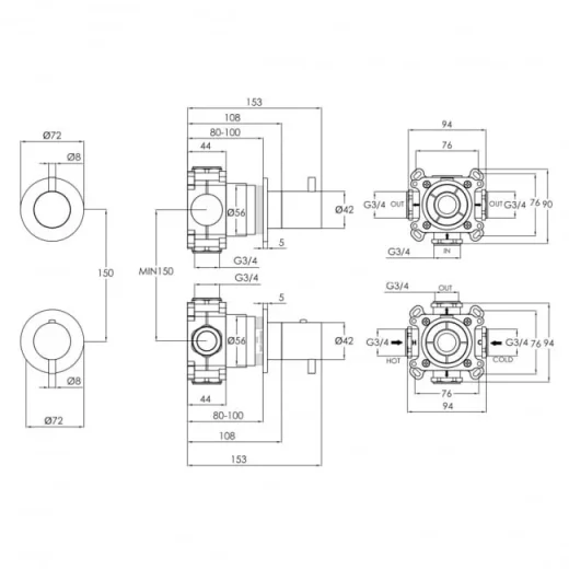 Just Taps Vos Modular 2 Handle 2 Outlet Thermostatic Shower Valve Chrome product image - Image 3