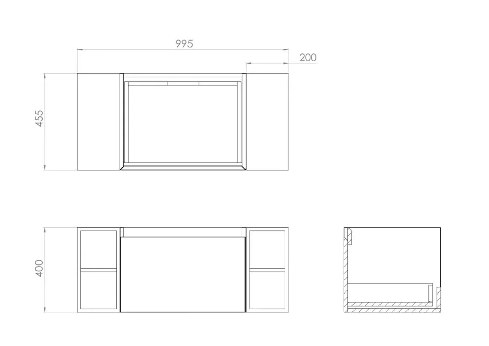 Saneux Uni 100cm Kit - 60cm 1 Drawer Wall Mounted Unit, 2 X 20cm Spacers & 100cm Countertop - Matte White detail view - Image 4
