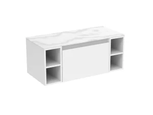 Saneux Uni 100cm Kit - 60cm 1 Drawer Wall Mounted Unit, 2 X 20cm Spacers & 100cm Countertop - Matte White