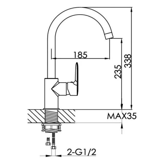 Just Taps Essence Sink Mixer Swivel Spout detail view - Image 2