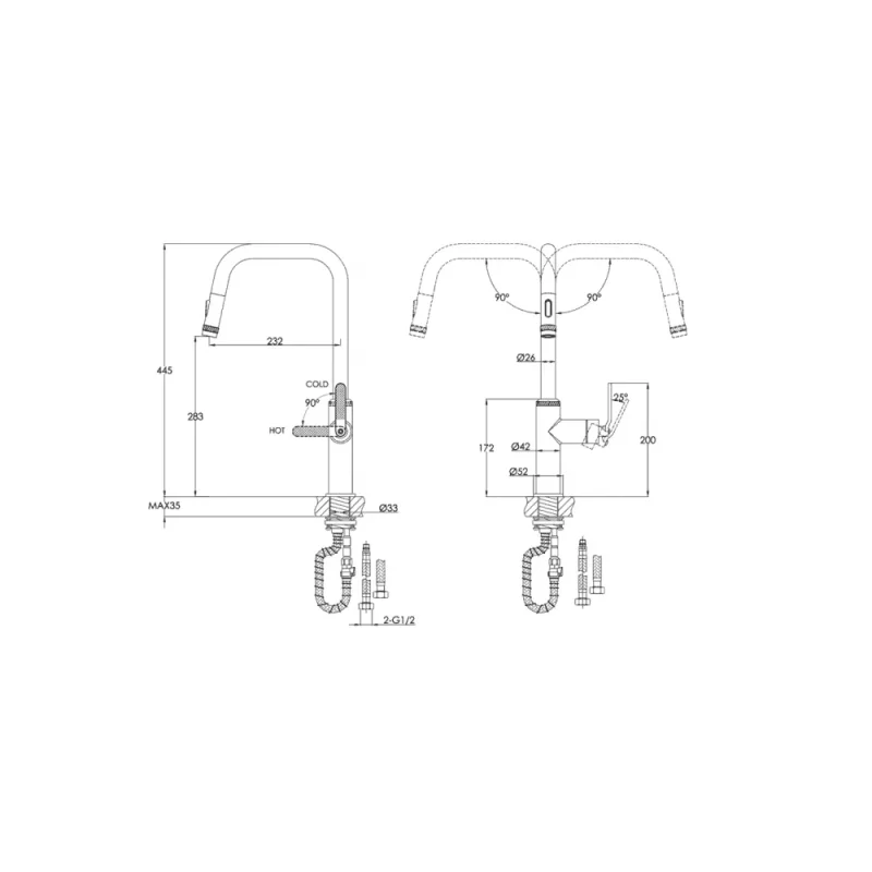 Just Taps Decor Brushed Bronze Single Lever Pull Out Sink Mixer detail view - Image 2