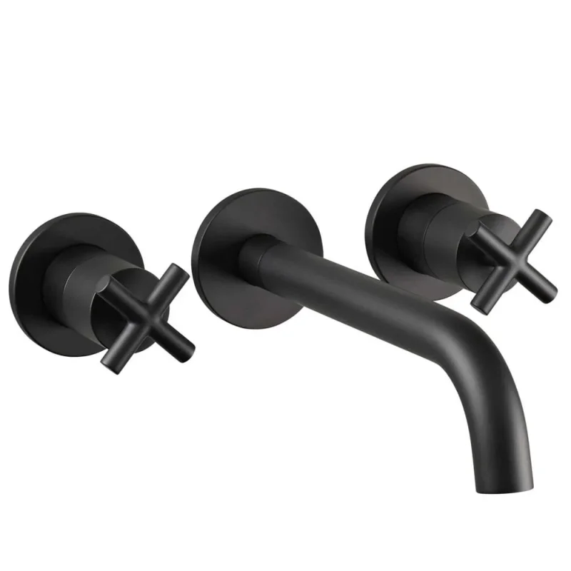 Just Taps Solex 3 Hole Wall Mounted Basin Mixer Matt Black detail view - Image 3