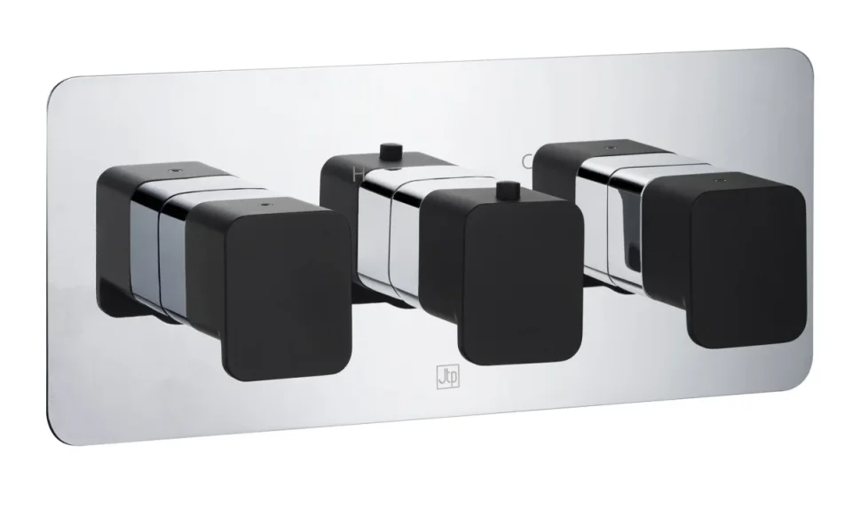 Just Taps Axel Thermo Concealed 3 Outlet Shower Valve Matt Black Handle Chrome product image - Image 2