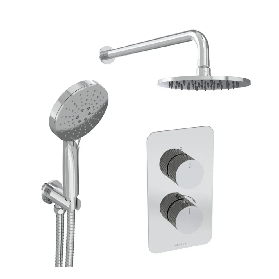 Saneux Cos 2 Way Shower Kit - W/ 3 Function Handset & Shower Head - Fluted - Chrome product image - Image 2
