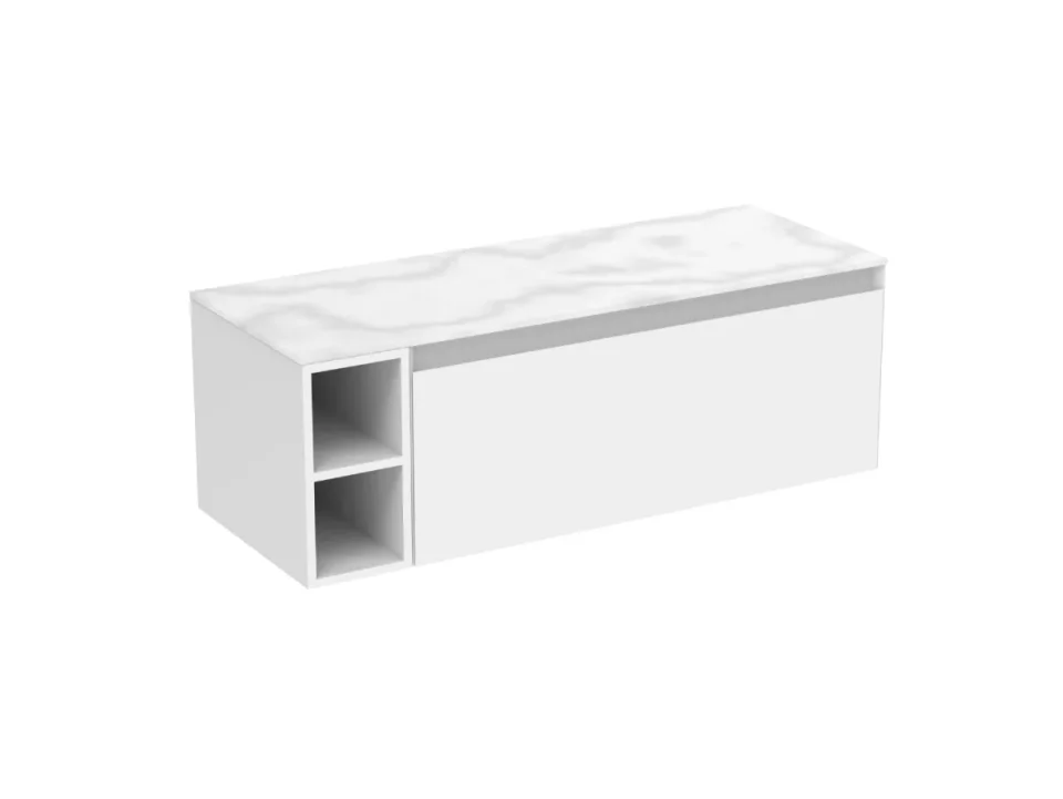 Saneux Uni 120cm Kit - 100cm 1 Drawer Wall Mounted Unit, 20cm Spacer & 120cm Countertop - Matte White detail view - Image 8