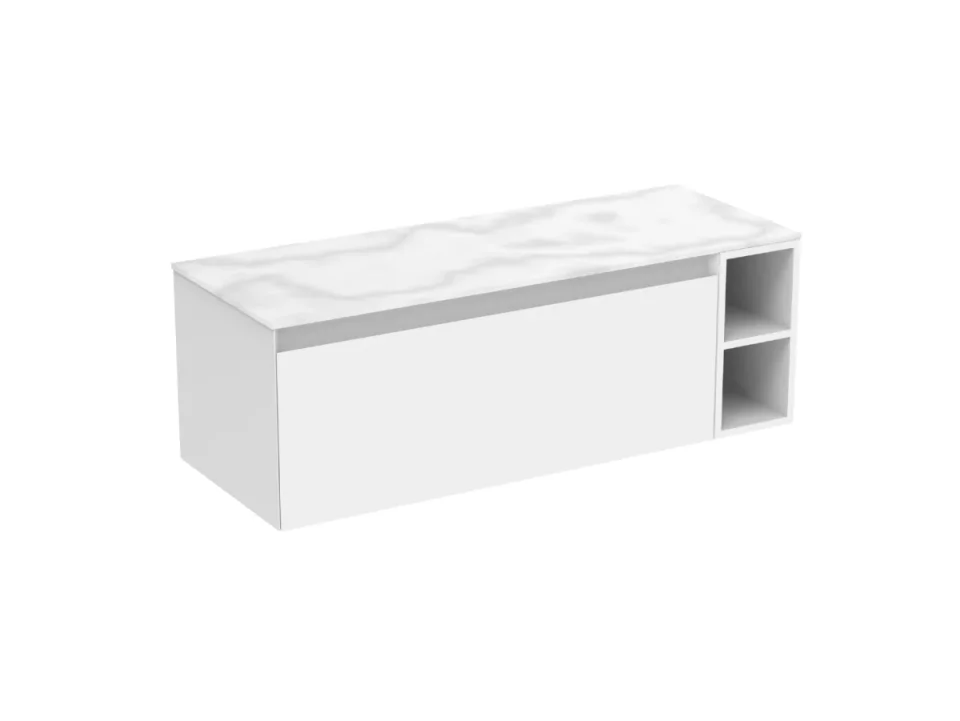 Saneux Uni 120cm Kit - 100cm 1 Drawer Wall Mounted Unit, 20cm Spacer & 120cm Countertop - Matte White product image - Image 1