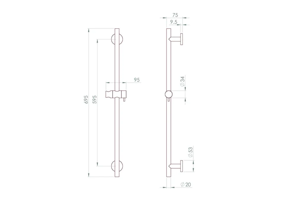 Saneux Cos Round Shower Slider Rail - Satin Black product image - Image 3
