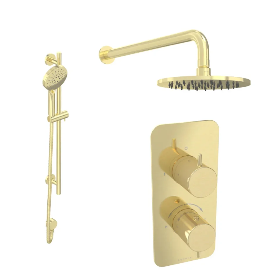 Saneux Eden 2 Way Shower Kit - W/ 3 Function Handset & Slider Rail & Shower Head - Brushed Brass product image - Image 2