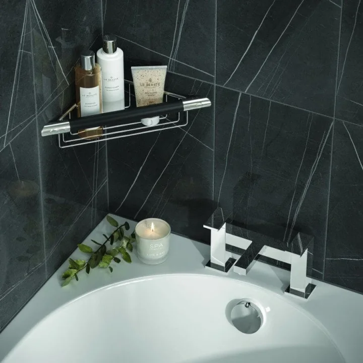 Hib Corner Shower Basket With Rubber Grab Bar detail view - Image 2