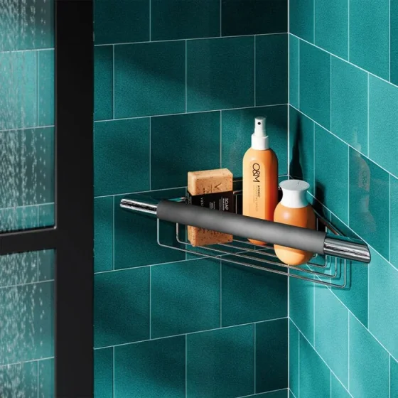Hib Corner Shower Basket With Rubber Grab Bar detail view - Image 3