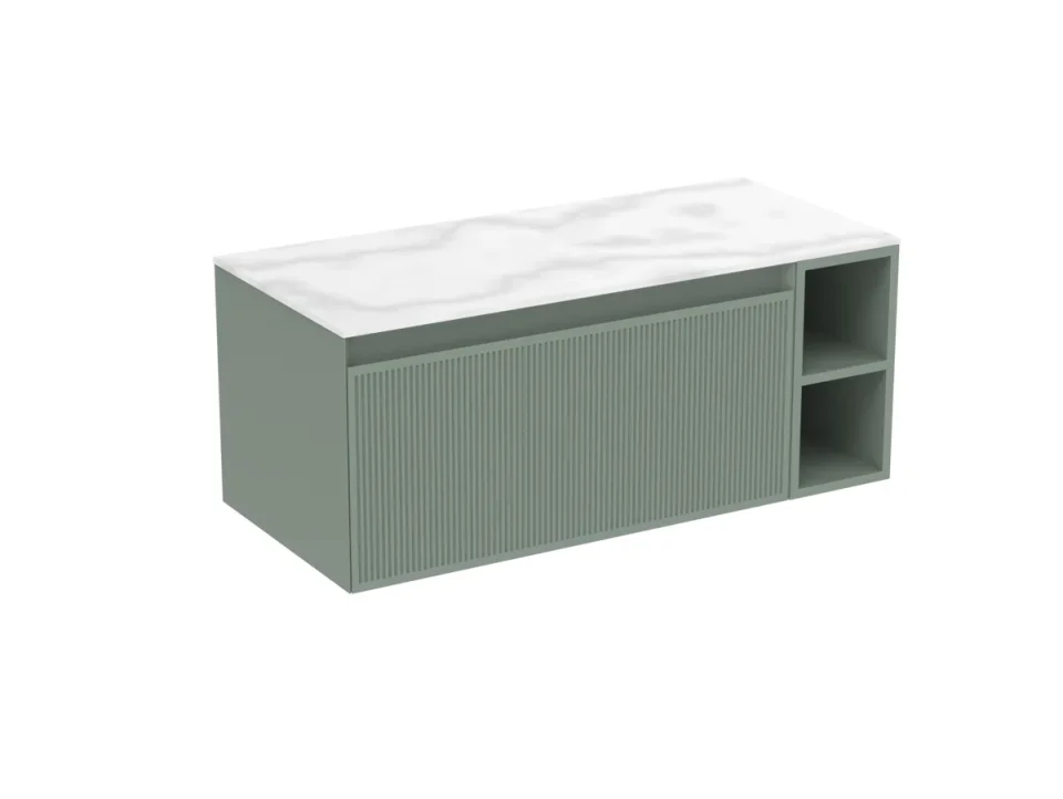 Saneux Monument 80cm Kit - 60cm 1 Drawer Wall Mounted Unit, 20cm Spacer & 80cm Countertop - Matte Sage detail view - Image 3