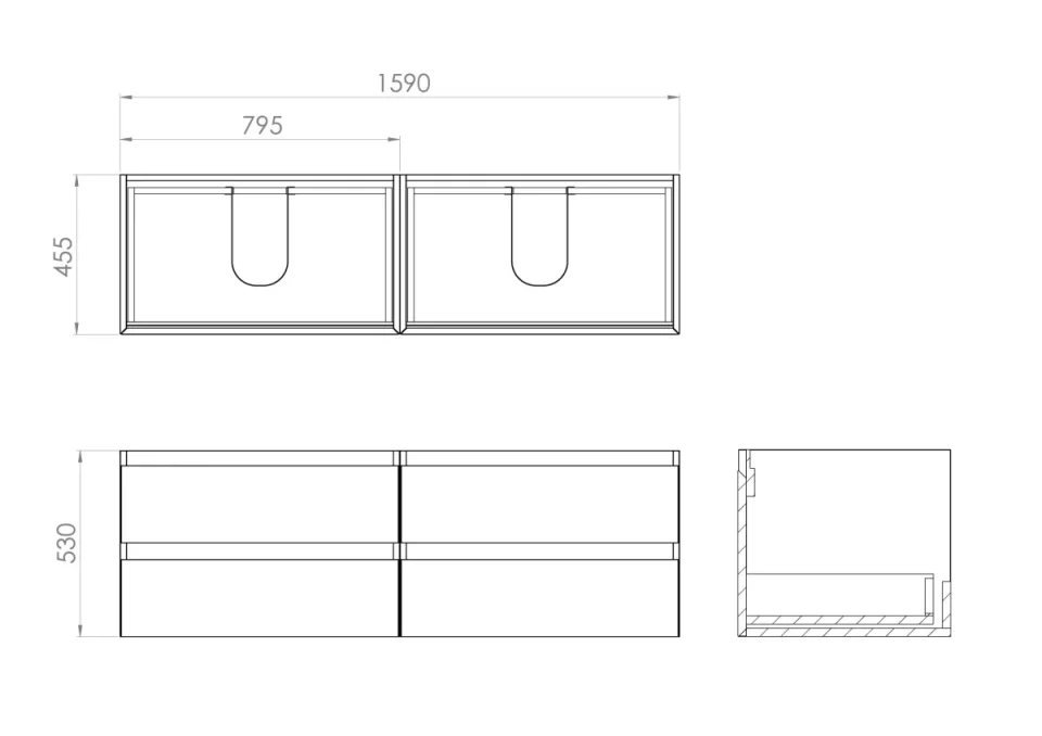Saneux Uni 160cm Kit - 2 X 80cm 2 Drawer Wall Mounted Unit & 160cm Countertop - Matte Anthracite detail view - Image 2