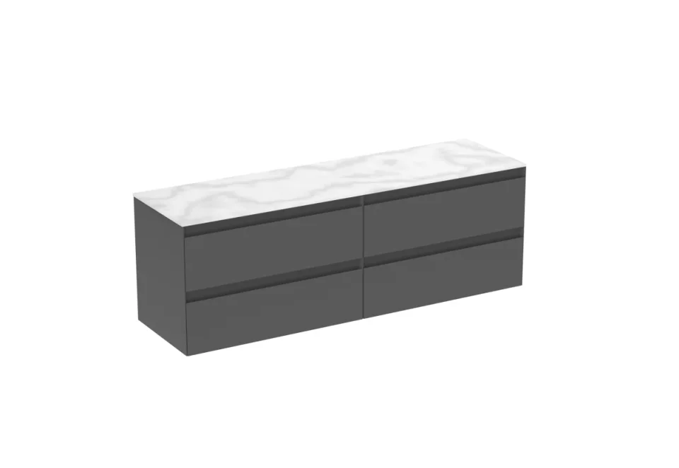 Saneux Uni 160cm Kit - 2 X 80cm 2 Drawer Wall Mounted Unit & 160cm Countertop - Matte Anthracite product image - Image 3
