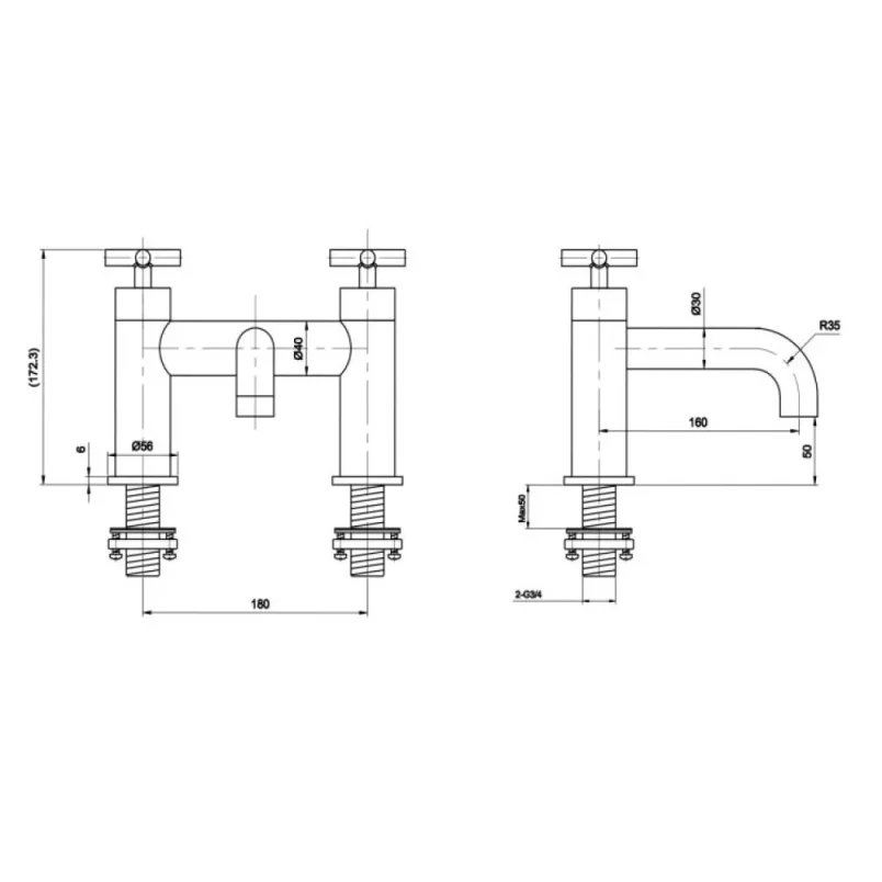 Just Taps Solex Deck Mounted Bath Filler Chrome detail view - Image 2