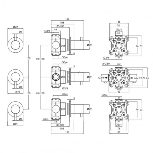 Just Taps Vos Modular 3 Handle 2 Outlet Thermostatic Shower Valve Chrome product image - Image 3