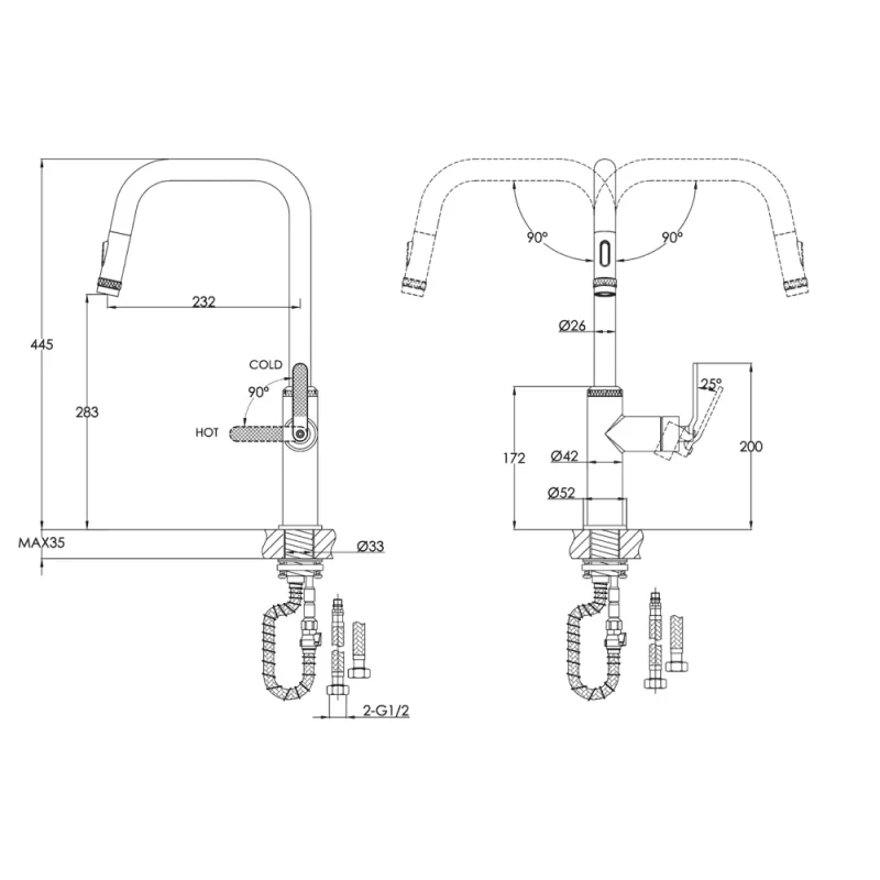 Just Taps Decor Brushed Black Single Lever Pull Out Sink Mixer detail view - Image 2