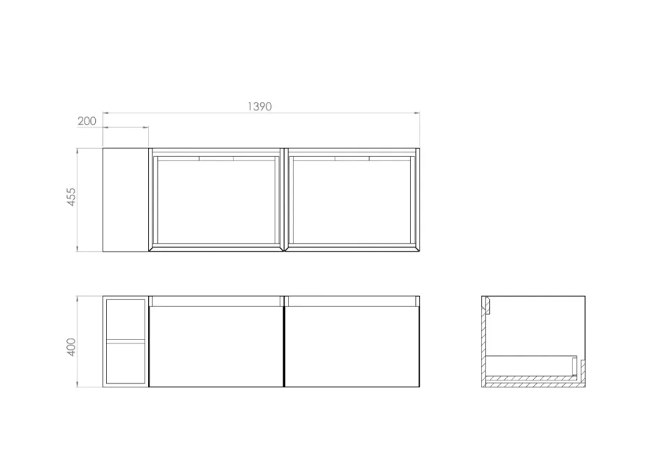 Saneux Uni 140cm Kit - 2 X 60cm 1 Drawer Wall Mounted Unit, 20cm Spacer & 140cm Countertop - English Oak detail view - Image 8