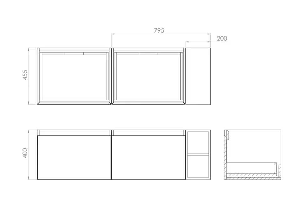 Saneux Uni 140cm Kit - 2 X 60cm 1 Drawer Wall Mounted Unit, 20cm Spacer & 140cm Countertop - English Oak detail view - Image 9