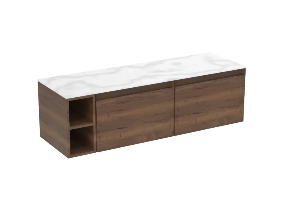 Saneux Uni 140cm Kit - 2 X 60cm 1 Drawer Wall Mounted Unit, 20cm Spacer & 140cm Countertop - English Oak detail view - Image 10