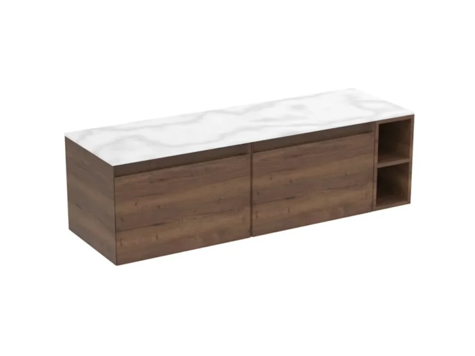 Saneux Uni 140cm Kit - 2 X 60cm 1 Drawer Wall Mounted Unit, 20cm Spacer & 140cm Countertop - English Oak detail view - Image 11