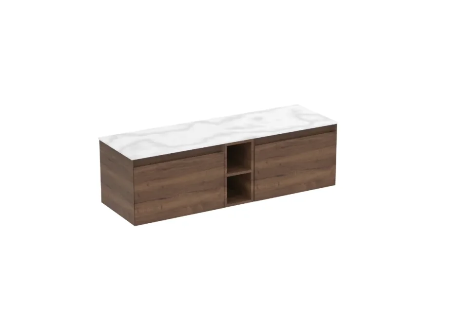 Saneux Uni 140cm Kit - 2 X 60cm 1 Drawer Wall Mounted Unit, 20cm Spacer & 140cm Countertop - English Oak product image - Image 12