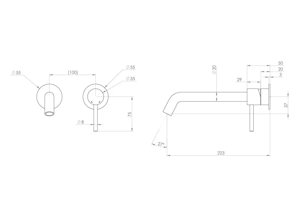Saneux Cos 2 Plate Wall Mounted Basin Mixer Kit - W/ Long Spout (220mm) W/ Classic Handle - Brushed Brass (pvd) detail view - Image 2