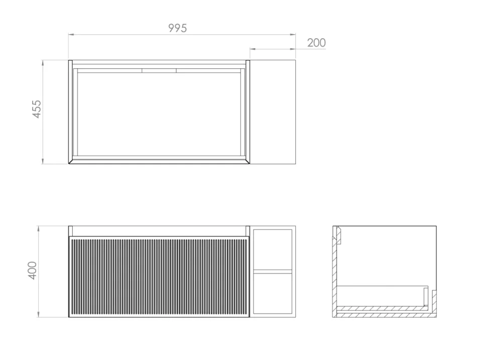Saneux Monument 100cm Kit - 80cm 1 Drawer Wall Mounted Unit, 20cm Spacer & 100cm Countertop - Matte Black product image - Image 4