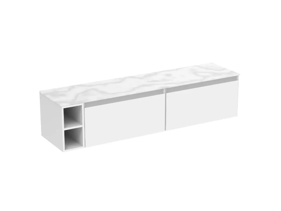 Saneux Uni 180cm Kit - 2 X 80cm 1 Drawer Wall Mounted Unit, 20cm Spacer & 180cm Countertop - Matte White detail view - Image 10