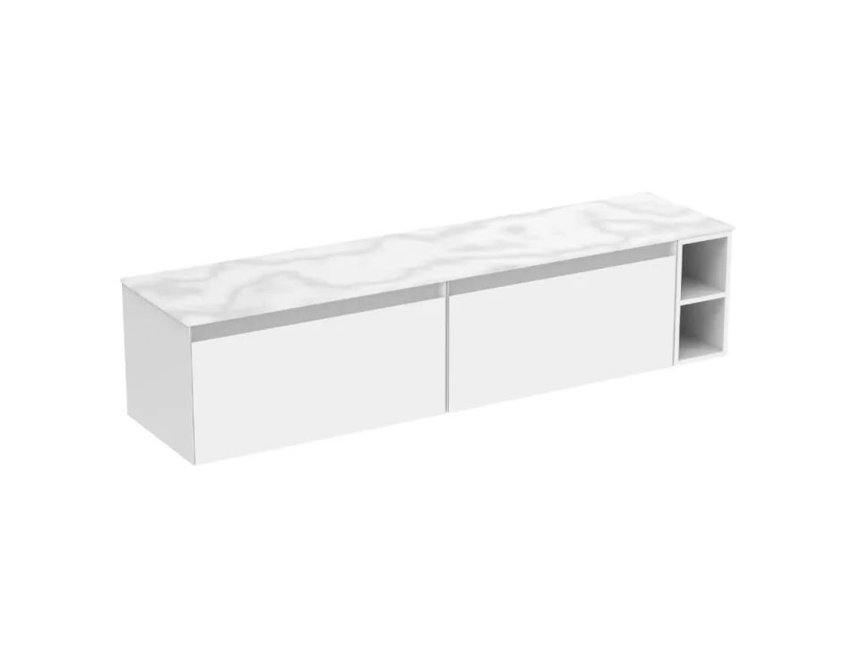 Saneux Uni 180cm Kit - 2 X 80cm 1 Drawer Wall Mounted Unit, 20cm Spacer & 180cm Countertop - Matte White detail view - Image 11