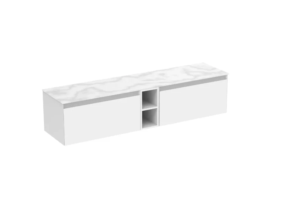 Saneux Uni 180cm Kit - 2 X 80cm 1 Drawer Wall Mounted Unit, 20cm Spacer & 180cm Countertop - Matte White product image - Image 12
