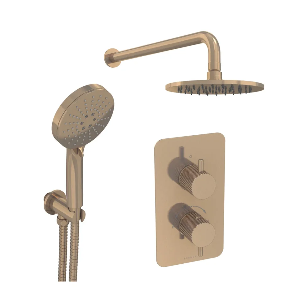 Saneux Cos 2 Way Shower Kit - W/ 3 Function Handset & Shower Head - Knurled - Brushed Bronze product image - Image 2