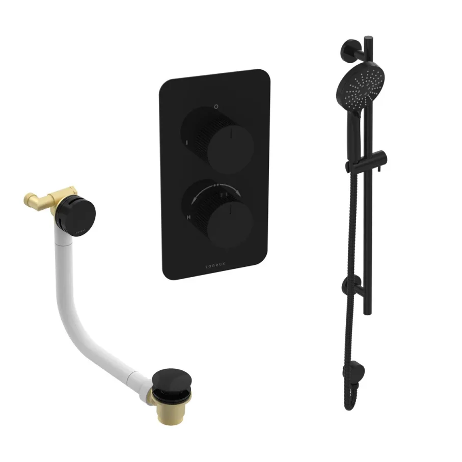 Saneux Cos 2 Way Shower Kit - W/ 3 Function Handset & Slider Rail & Bath Filler - Satin Black product image - Image 2