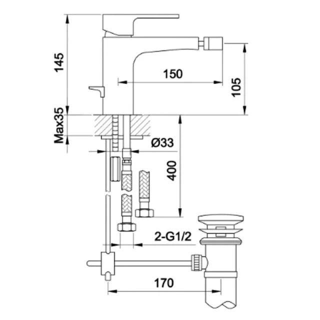 Just Taps Base Bidet Mixer With Pop Up Waste Chrome product image - Image 3