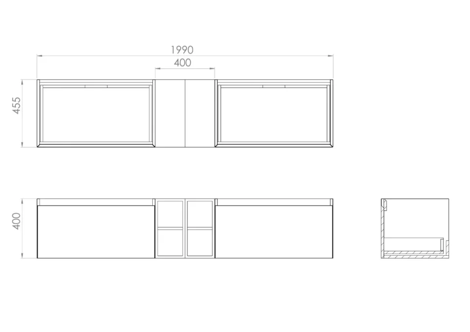 Saneux Uni 200cm Kit - 2 X 80cm 1 Drawer Wall Mounted Unit, 2 X 20cm Spacers & 200cm Countertop - English Oak detail view - Image 6