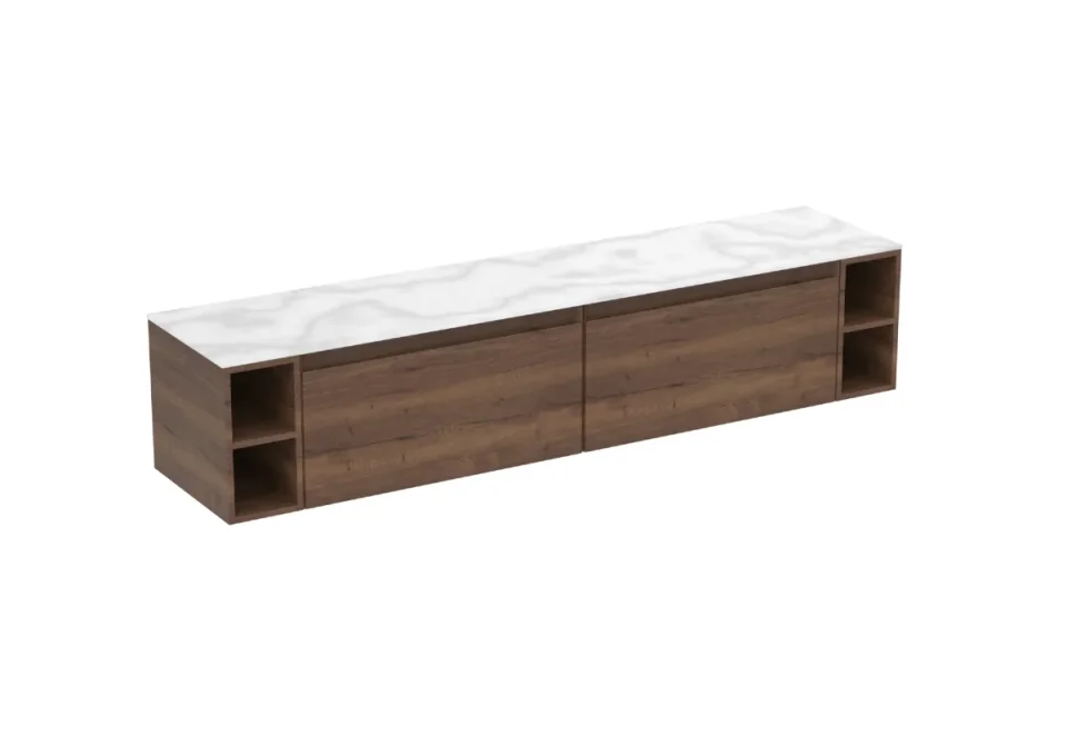 Saneux Uni 200cm Kit - 2 X 80cm 1 Drawer Wall Mounted Unit, 2 X 20cm Spacers & 200cm Countertop - English Oak detail view - Image 8