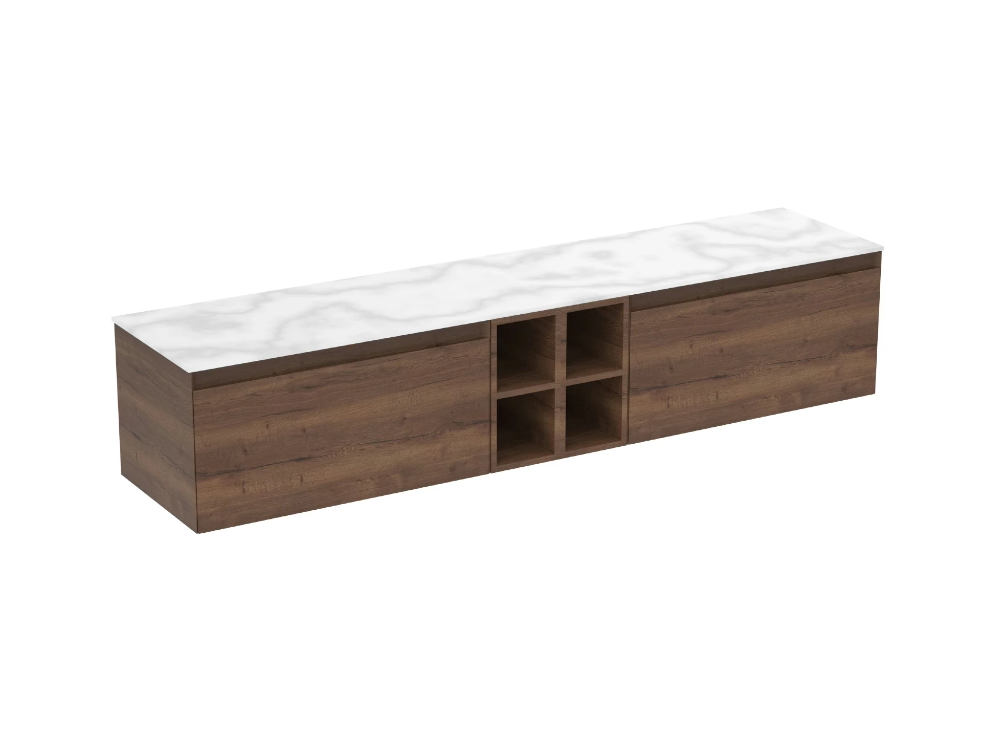 Saneux Uni 200cm Kit - 2 X 80cm 1 Drawer Wall Mounted Unit, 2 X 20cm Spacers & 200cm Countertop - English Oak