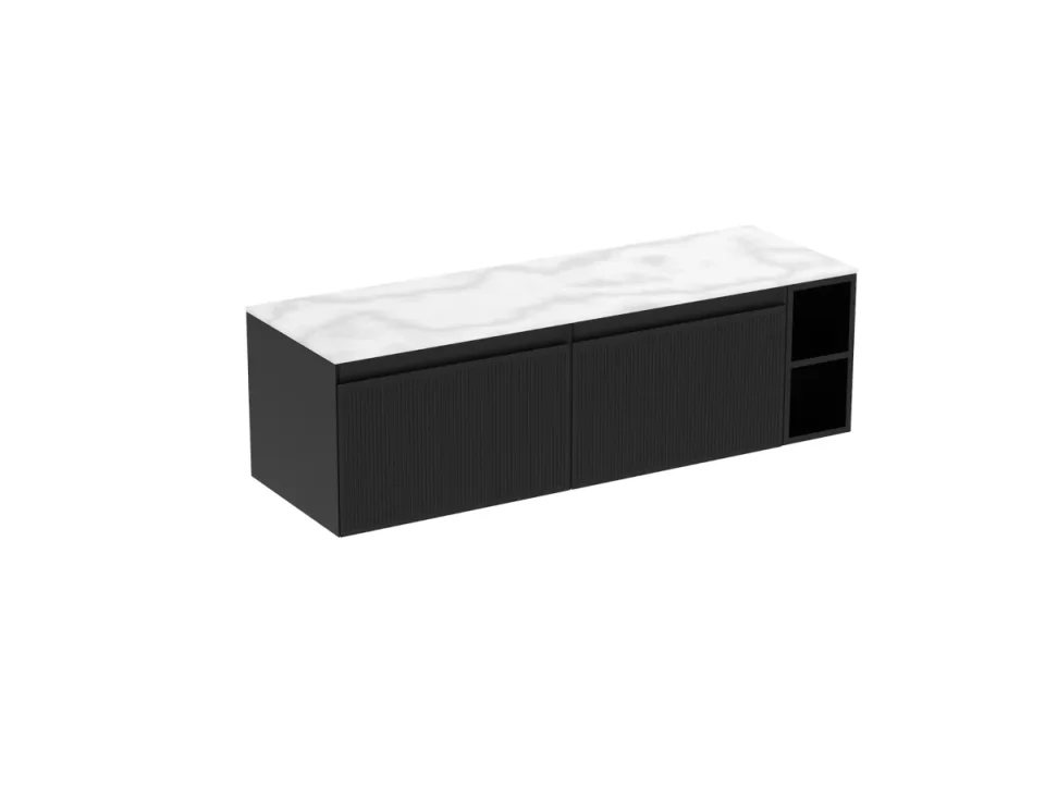 Saneux Monument 140cm Kit - 2 X 60cm 1 Drawer Wall Mounted Unit, 20cm Spacer & 140cm Countertop - Matte Black detail view - Image 3