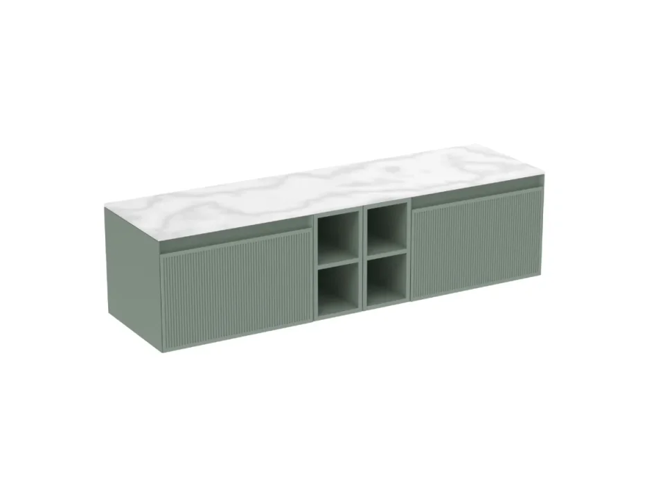 Saneux Monument 160cm Kit - 2 X 60cm 1 Drawer Wall Mounted Unit, 2 X 20cm Spacers & 160cm Countertop - Matte Sage product image - Image 3