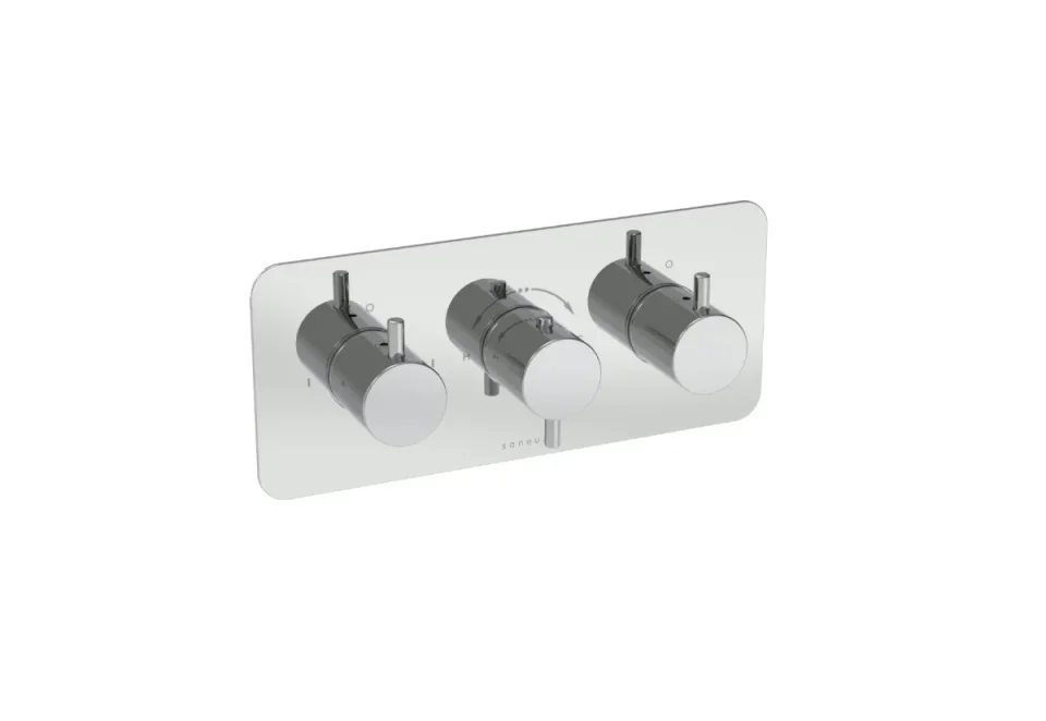 Saneux Cos 2 Way 3 Handle Thermostatic Shower Valve Kit - W/ Classic Handle - Landscape - Chrome product image - Image 3