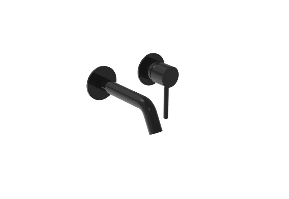 Saneux Cos 2 Plate Wall Mounted Basin Mixer Kit - W/ Short Spout (130mm) W/ Classic Handle - Satin Black (pvd) product image - Image 1