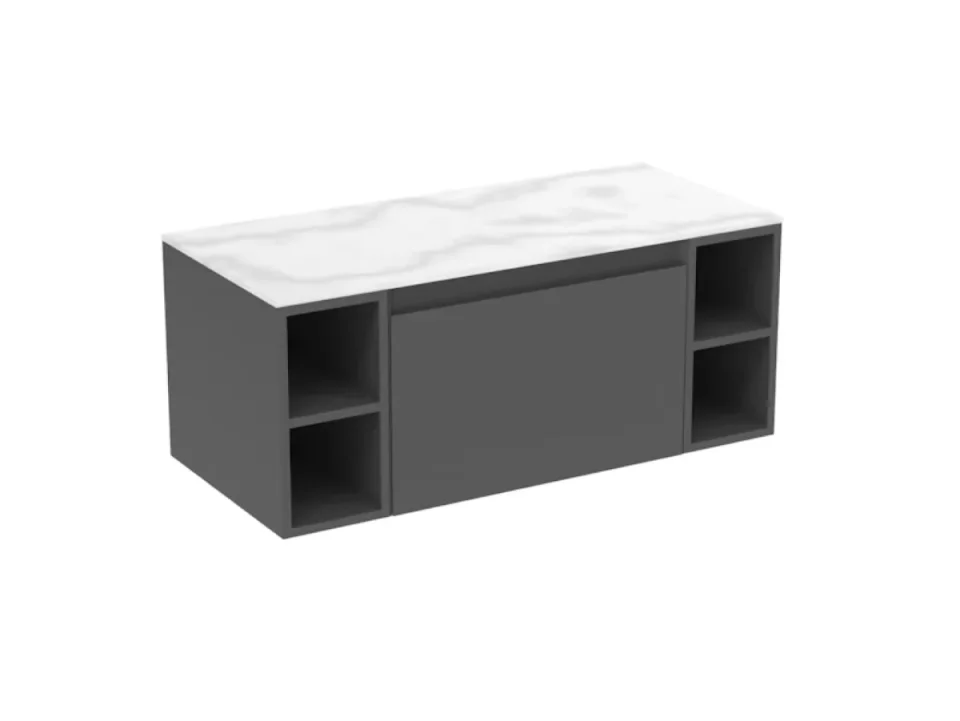 Saneux Uni 100cm Kit - 60cm 1 Drawer Wall Mounted Unit, 2 X 20cm Spacers & 100cm Countertop - Matte Anthracite product image - Image 4